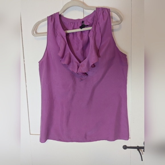 J. Crew Tops - 🩷 J.Crew M Silk Top  Ruffled Pink Sleeveless ultra feminine day to night